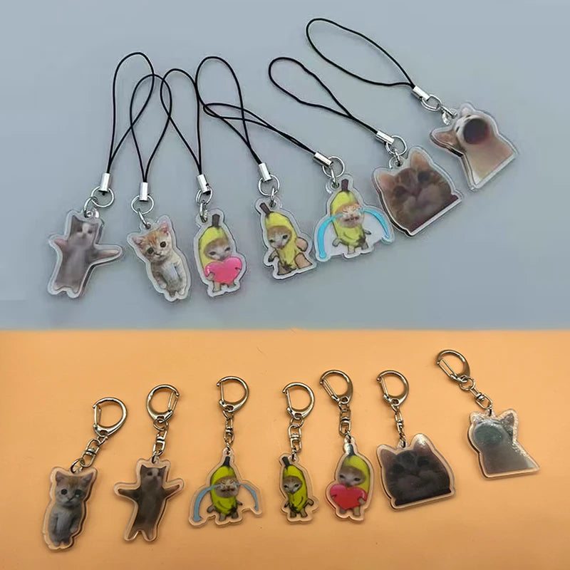 Banana Cat Keychain Set